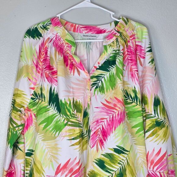 Draper's & Damon's White & Bright Multi Colored Tropical Print Silky Blouse Lrg - Picture 2 of 11